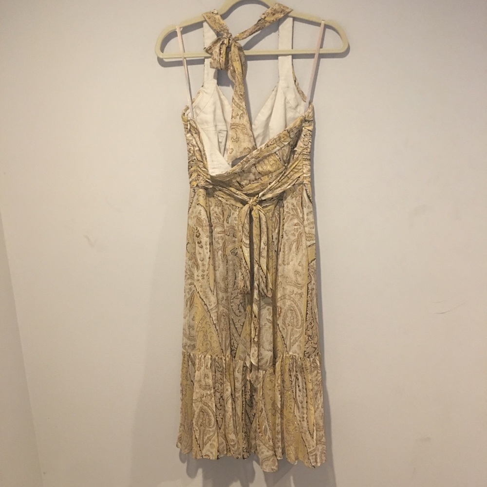 BCBGMAXAZRIA Paisley Halter Silk Dress Gold Size 8 - Picture 5 of 8